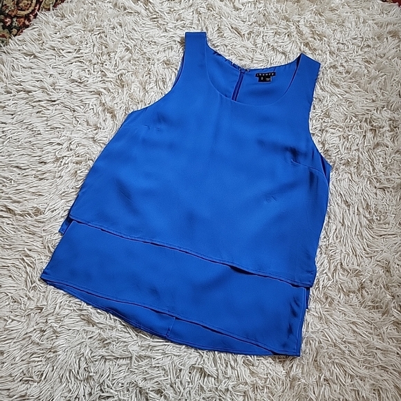 Women's Theory 100% Silk Blue Sleeves Tiered Flowy Blouse - M Medium - Picture 2 of 13